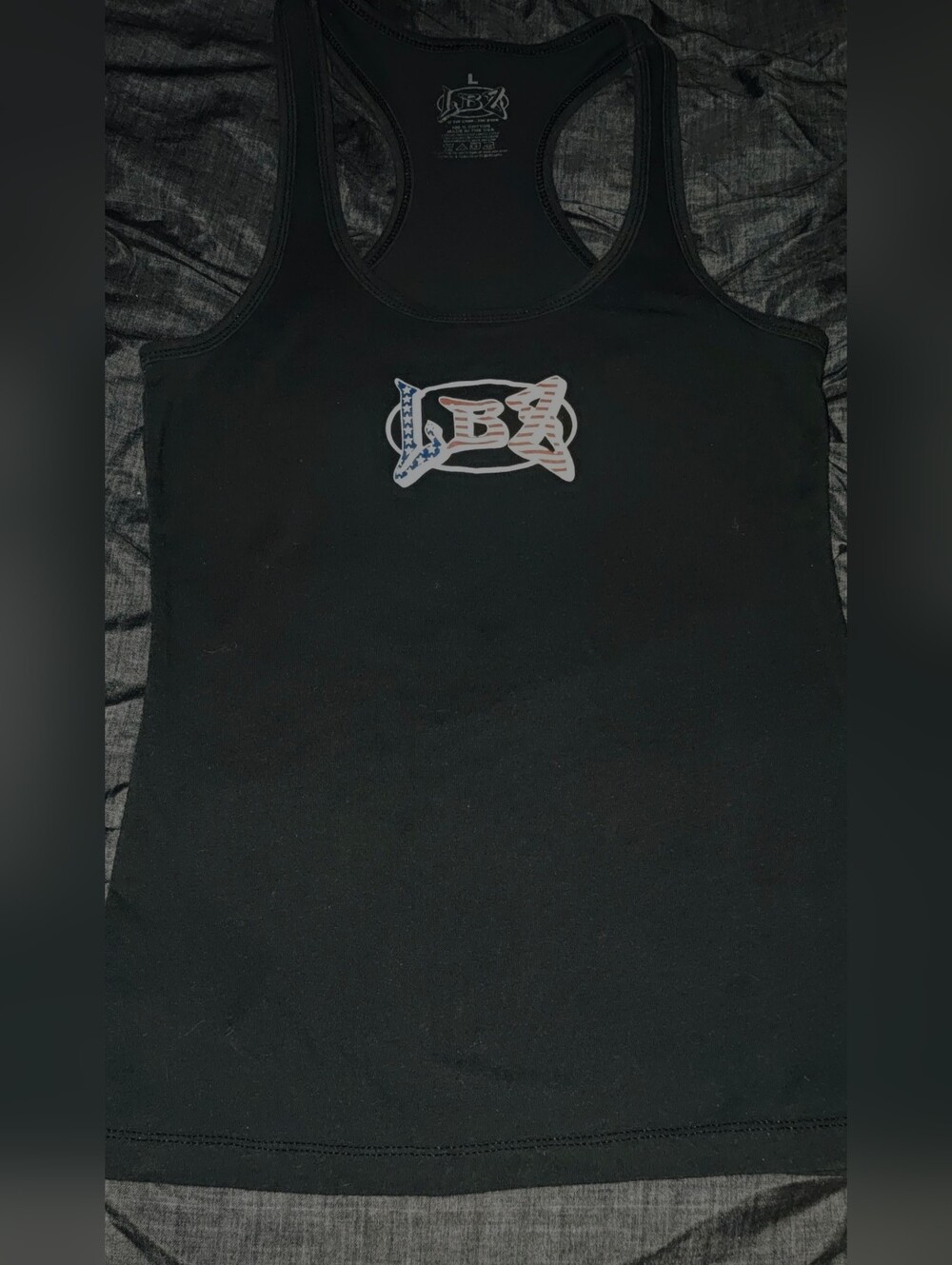 LBZ Racing Black Graphic Racerback Tank Top With Flag Design Logo